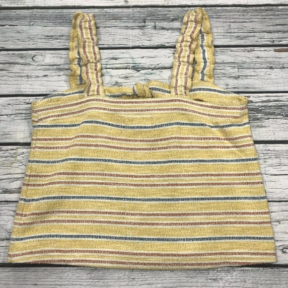 Madewell Tank Top Yellow Striped Sleeveless Shirt Tie Front texture thread NWT - Picture 6 of 13
